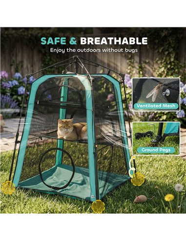 PawHut Cat Tent, 3-Tier Portable Pet Tent for Indoor Outdoor, Cat House with Multi-Door, Carry Bag, Breathable Mesh