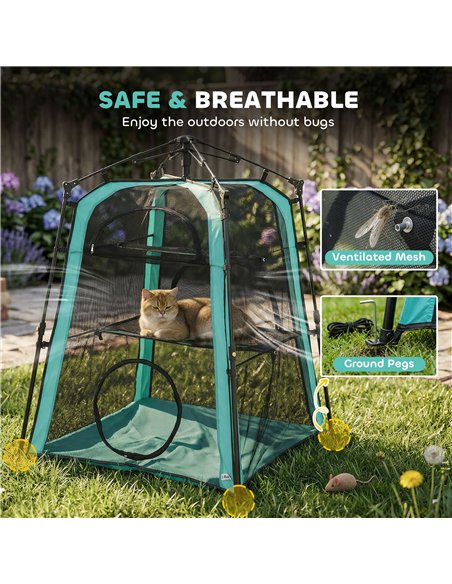 PawHut Cat Tent, 3-Tier Portable Pet Tent for Indoor Outdoor, Cat House with Multi-Door, Carry Bag, Breathable Mesh - pic 194401 | FastDaddyshop