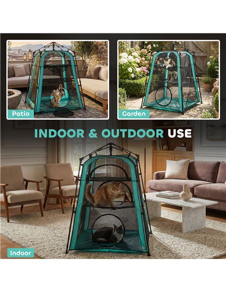 PawHut Cat Tent, 3-Tier Portable Pet Tent for Indoor Outdoor, Cat House with Multi-Door, Carry Bag, Breathable Mesh - pic 194402 | FastDaddyshop