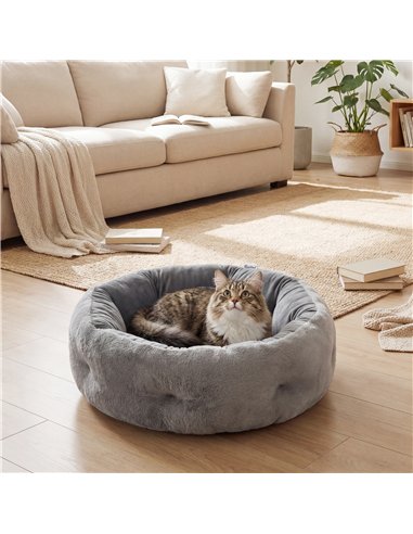 PawHut Cat Bed, Reversible Dog Pet Bed for Indoor Cats and Small Dogs, Round Bed with Supportive Bolster, Dark Grey