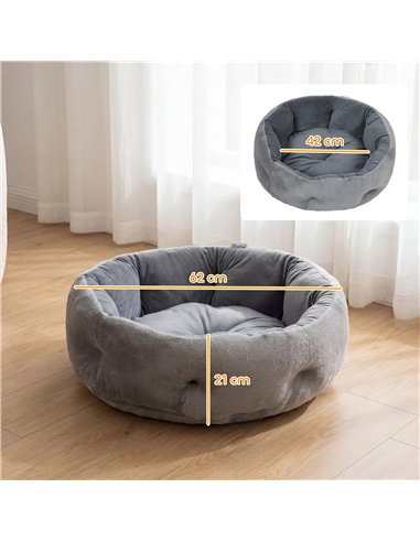 PawHut Cat Bed, Reversible Dog Pet Bed for Indoor Cats and Small Dogs, Round Bed with Supportive Bolster, Dark Grey