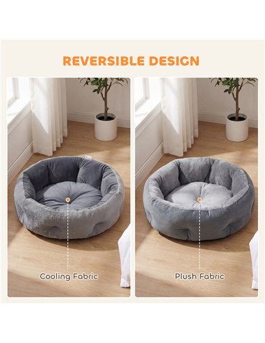 PawHut Cat Bed, Reversible Dog Pet Bed for Indoor Cats and Small Dogs, Round Bed with Supportive Bolster, Dark Grey