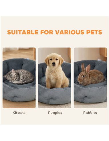 PawHut Cat Bed, Reversible Dog Pet Bed for Indoor Cats and Small Dogs, Round Bed with Supportive Bolster, Dark Grey