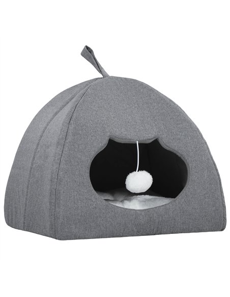 PawHut Cat Cave Bed for Indoor Kittens, Cat House with Removable Cushion and Teaser Ball, Kitty Igloo with Anti-Slip Base, 42 x  - pic 194413 | FastDaddyshop