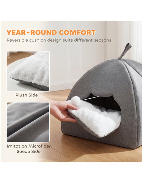 PawHut Cat Cave Bed for Indoor Kittens, Cat House with Removable Cushion and Teaser Ball, Kitty Igloo with Anti-Slip Base, 42 x  - pic 194416 | FastDaddyshop
