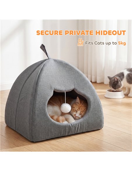 PawHut Cat Cave Bed for Indoor Kittens, Cat House with Removable Cushion and Teaser Ball, Kitty Igloo with Anti-Slip Base, 42 x  - pic 194418 | FastDaddyshop
