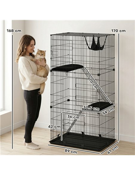 PawHut 3-Tier Large Cat Cage Indoor, Detachable Metal Wire Kennel with Hammock, Platforms, Tray and Cushions for 1-2 Kittens - pic 194424 | FastDaddyshop