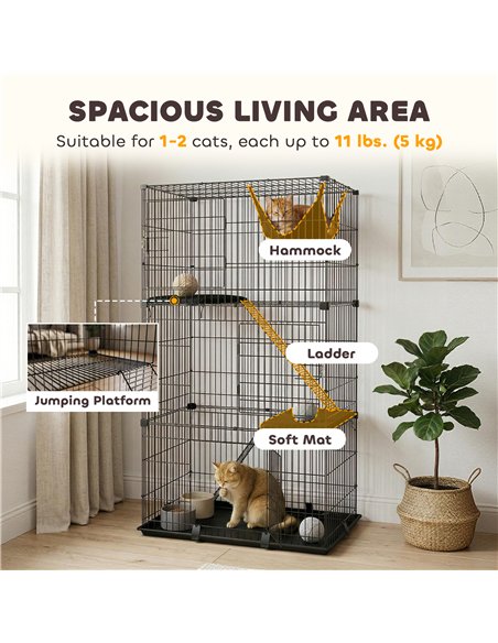 PawHut 3-Tier Large Cat Cage Indoor, Detachable Metal Wire Kennel with Hammock, Platforms, Tray and Cushions for 1-2 Kittens - pic 194425 | FastDaddyshop