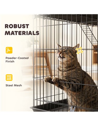 PawHut 3-Tier Large Cat Cage Indoor, Detachable Metal Wire Kennel with Hammock, Platforms, Tray and Cushions for 1-2 Kittens