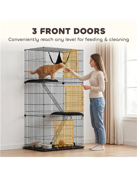 PawHut 3-Tier Large Cat Cage Indoor, Detachable Metal Wire Kennel with Hammock, Platforms, Tray and Cushions for 1-2 Kittens - pic 194427 | FastDaddyshop
