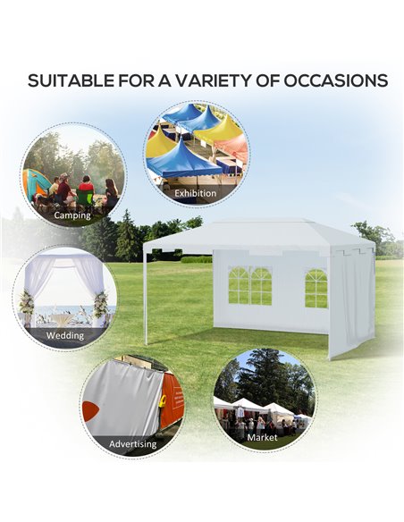 Outsunny 3 x 4 m Garden Gazebo Shelter Marquee Party Tent with 2 Sidewalls for Patio Yard Outdoor - White - pic 19443 | FastDaddyshop