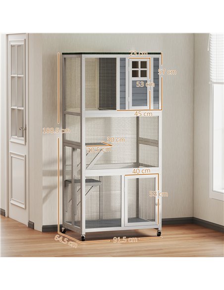 PawHut Wooden Catio Cat Outdoor Enclosure, Cat Cage with Waterproof Roof, Platforms, for Multiple Cats, White - pic 194431 | FastDaddyshop