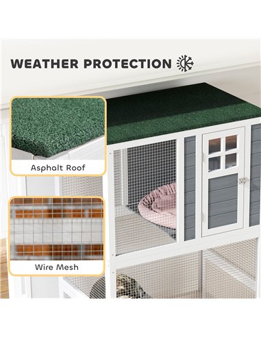 PawHut Wooden Catio Cat Outdoor Enclosure, Cat Cage with Waterproof Roof, Platforms, for Multiple Cats, White