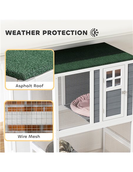 PawHut Wooden Catio Cat Outdoor Enclosure, Cat Cage with Waterproof Roof, Platforms, for Multiple Cats, White - pic 194433 | FastDaddyshop