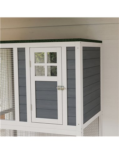 PawHut Wooden Catio Cat Outdoor Enclosure, Cat Cage with Waterproof Roof, Platforms, for Multiple Cats, White