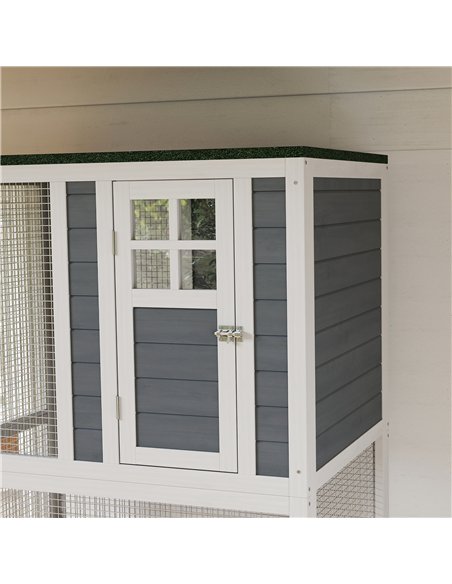 PawHut Wooden Catio Cat Outdoor Enclosure, Cat Cage with Waterproof Roof, Platforms, for Multiple Cats, White - pic 194436 | FastDaddyshop