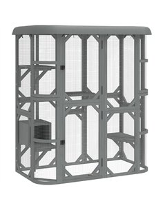 PawHut Catio Outdoor Cat Enclosure,  Wooden Cat House with Platforms, Condo and Waterproof Cover for 2–3 Kittens, Grey