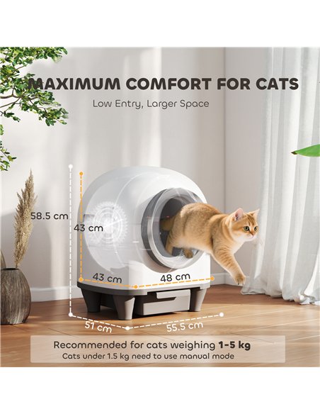 PawHut 80L Extra Large Self Cleaning Cat Litter Tray with APP Control, Safety Protection, Odor Removal, Rubbish Bag for Multiple - pic 194457 | FastDaddyshop