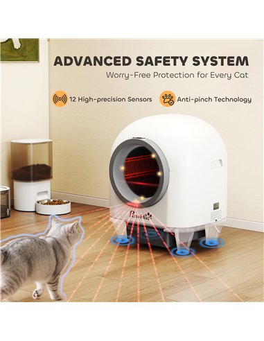 PawHut 80L Extra Large Self Cleaning Cat Litter Tray with APP Control, Safety Protection, Odor Removal, Rubbish Bag for Multiple