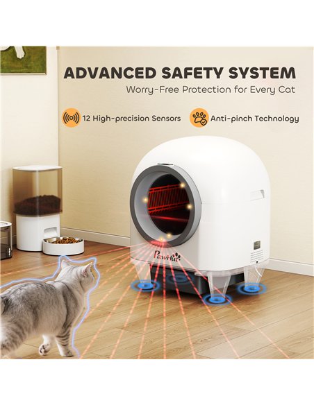 PawHut 80L Extra Large Self Cleaning Cat Litter Tray with APP Control, Safety Protection, Odor Removal, Rubbish Bag for Multiple - pic 194458 | FastDaddyshop