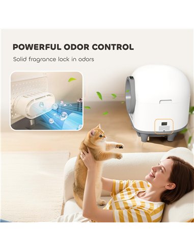 PawHut 80L Extra Large Self Cleaning Cat Litter Tray with APP Control, Safety Protection, Odor Removal, Rubbish Bag for Multiple