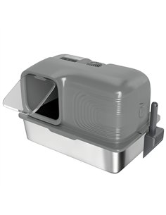 PawHut 65L Extra Large Stainless Steel Litter Tray with Plasma Deodoriser System, High Sided, Easy to Clean & Odour-Resistant