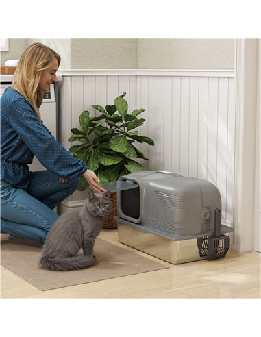 PawHut 65L Extra Large Stainless Steel Litter Tray with Plasma Deodoriser System, High Sided, Easy to Clean & Odour-Resistant
