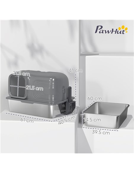 PawHut 65L Extra Large Stainless Steel Litter Tray with Plasma Deodoriser System, High Sided, Easy to Clean & Odour-Resistant - pic 194466 | FastDaddyshop