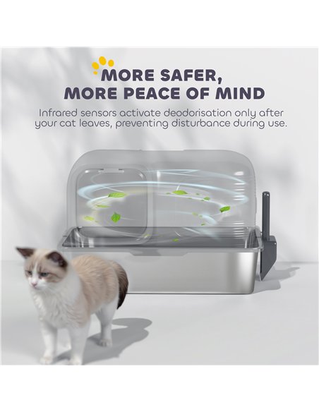 PawHut 65L Extra Large Stainless Steel Litter Tray with Plasma Deodoriser System, High Sided, Easy to Clean & Odour-Resistant - pic 194469 | FastDaddyshop