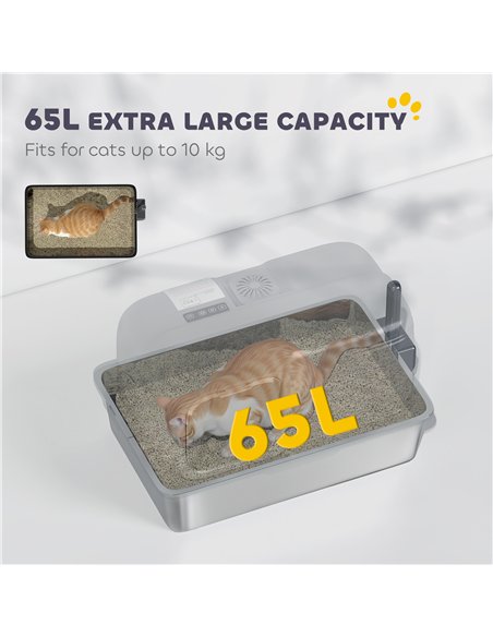 PawHut 65L Extra Large Stainless Steel Litter Tray with Plasma Deodoriser System, High Sided, Easy to Clean & Odour-Resistant - pic 194470 | FastDaddyshop