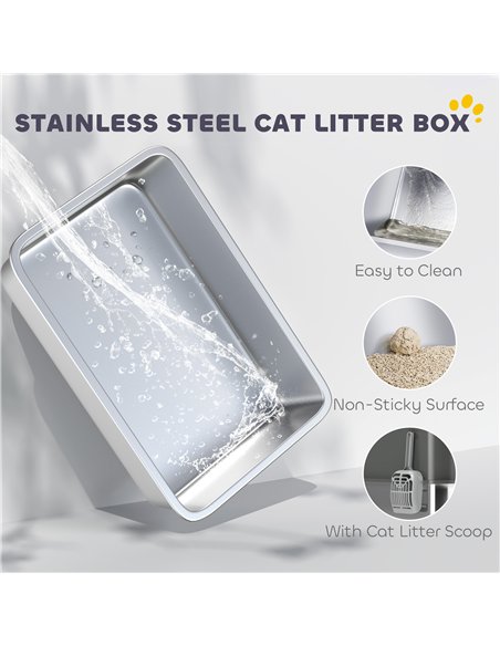 PawHut Stainless Steel Cat Litter Tray, Extra Large Enclosed Litter Box with Scoop, Top Entrance, Non-slip Pads, Dark Grey - pic 194476 | FastDaddyshop