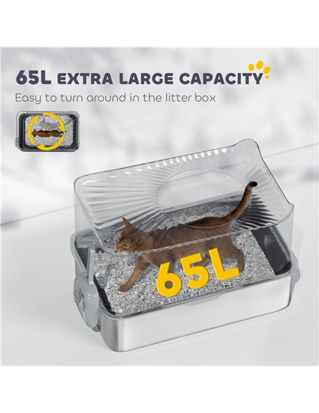 PawHut Stainless Steel Cat Litter Tray, Extra Large Enclosed Litter Box with Scoop, Top Entrance, Non-slip Pads, Dark Grey - pic 194478 | FastDaddyshop