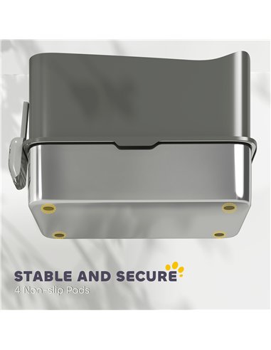 PawHut Stainless Steel Cat Litter Tray, Extra Large Enclosed Litter Box with Scoop, Top Entrance, Non-slip Pads, Dark Grey