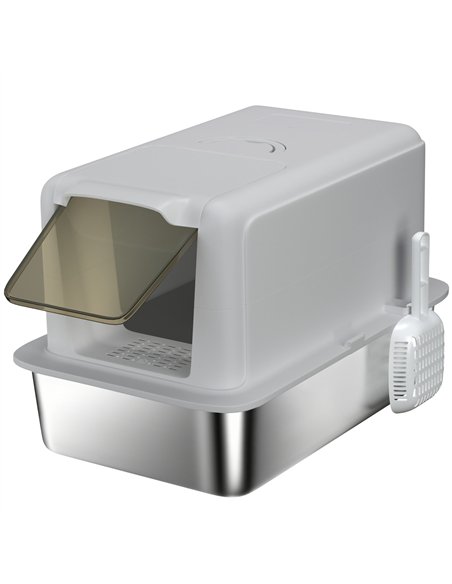 PawHut Stainless Steel Cat Litter Box with Removable Lid, Scoop, Filter Bags, for Larger Cats, Grey - pic 194482 | FastDaddyshop