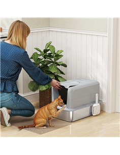 PawHut Stainless Steel Cat Litter Box with Removable Lid, Scoop, Filter Bags, for Larger Cats, Grey 2