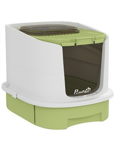 PawHut Cat Litter Box with Lid, Scoop, Deodorisation Bags, Top Entry, Green