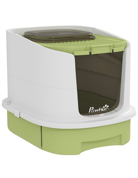 PawHut Cat Litter Box with Lid, Scoop, Deodorisation Bags, Top Entry, Green - pic 194491 | FastDaddyshop