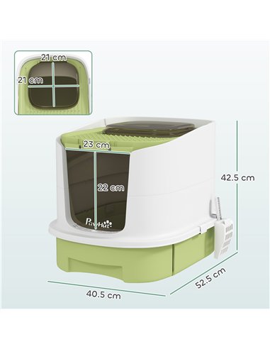 PawHut Cat Litter Box with Lid, Scoop, Deodorisation Bags, Top Entry, Green