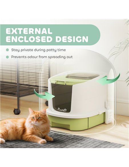 PawHut Cat Litter Box with Lid, Scoop, Deodorisation Bags, Top Entry, Green - pic 194494 | FastDaddyshop