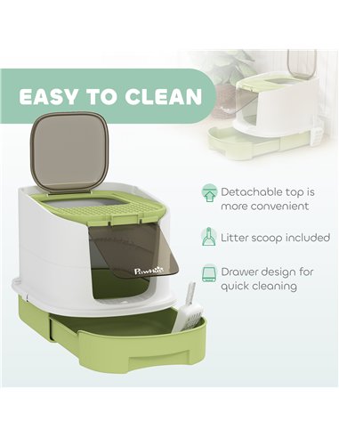 PawHut Cat Litter Box with Lid, Scoop, Deodorisation Bags, Top Entry, Green