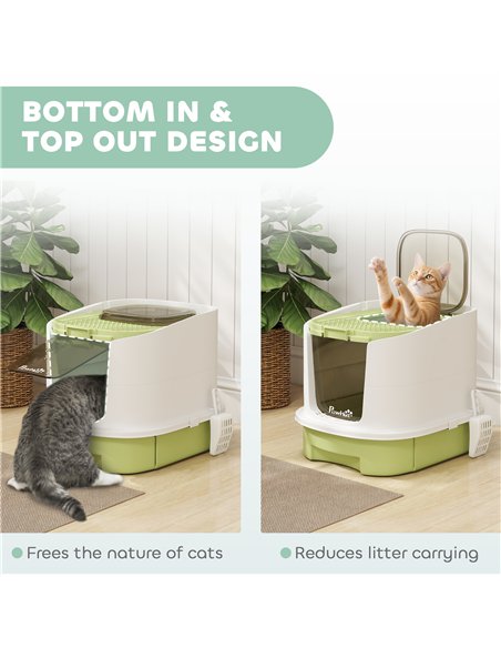 PawHut Cat Litter Box with Lid, Scoop, Deodorisation Bags, Top Entry, Green - pic 194496 | FastDaddyshop