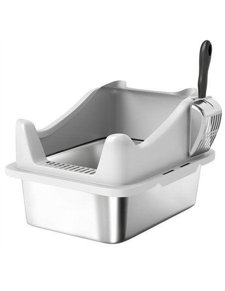 PawHut Stainless Steel Cat Litter Box with High Sides, Metal Scoop, 43 x 33 x 25 cm - pic 194500 | FastDaddyshop