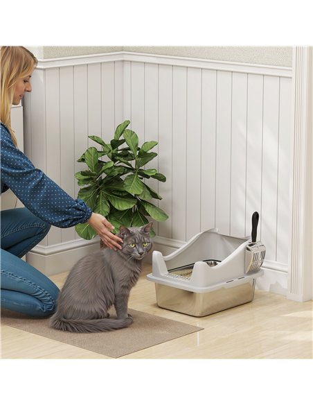 PawHut Stainless Steel Cat Litter Box with High Sides, Metal Scoop, 43 x 33 x 25 cm - pic 194501 | FastDaddyshop