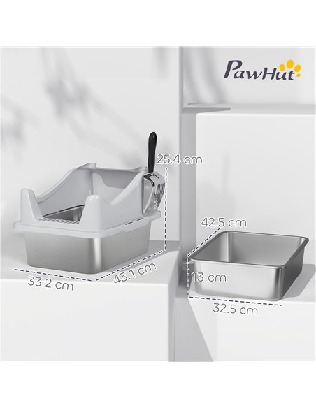 PawHut Stainless Steel Cat Litter Box with High Sides, Metal Scoop, 43 x 33 x 25 cm - pic 194502 | FastDaddyshop