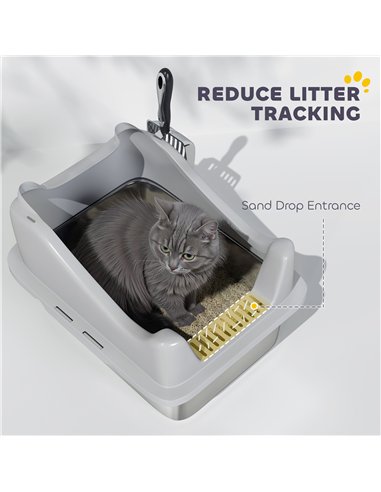 PawHut Stainless Steel Cat Litter Box with High Sides, Metal Scoop, 43 x 33 x 25 cm