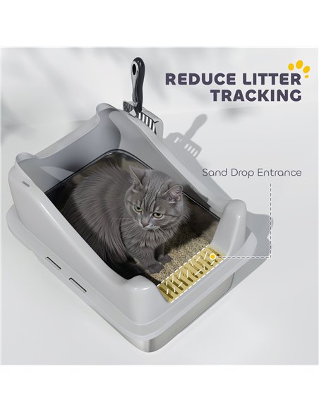 PawHut Stainless Steel Cat Litter Box with High Sides, Metal Scoop, 43 x 33 x 25 cm - pic 194506 | FastDaddyshop