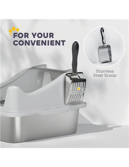 PawHut Stainless Steel Cat Litter Box with High Sides, Metal Scoop, 43 x 33 x 25 cm - pic 194507 | FastDaddyshop
