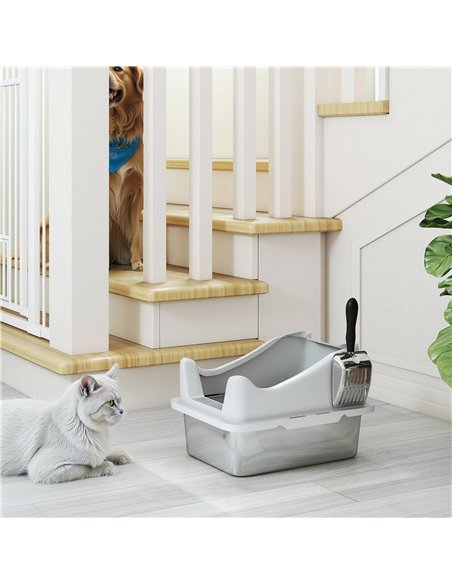 PawHut Stainless Steel Cat Litter Box with High Sides, Metal Scoop, 43 x 33 x 25 cm - pic 194508 | FastDaddyshop