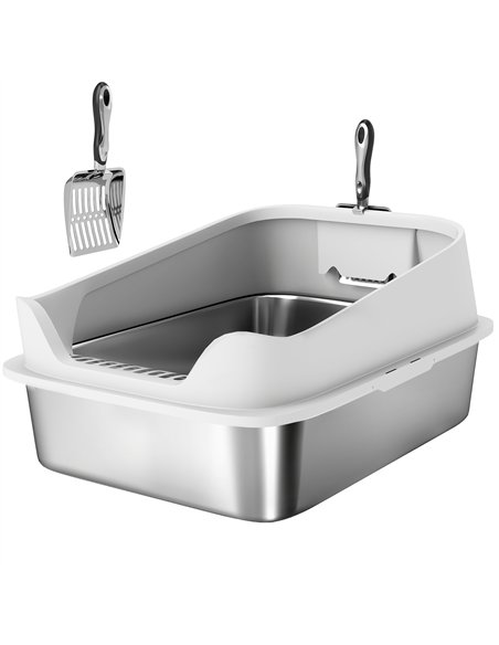 PawHut XL Stainless Steel Cat Litter Box with High Sides, Metal Scoop, 60 x 40 x 30 cm - pic 194509 | FastDaddyshop