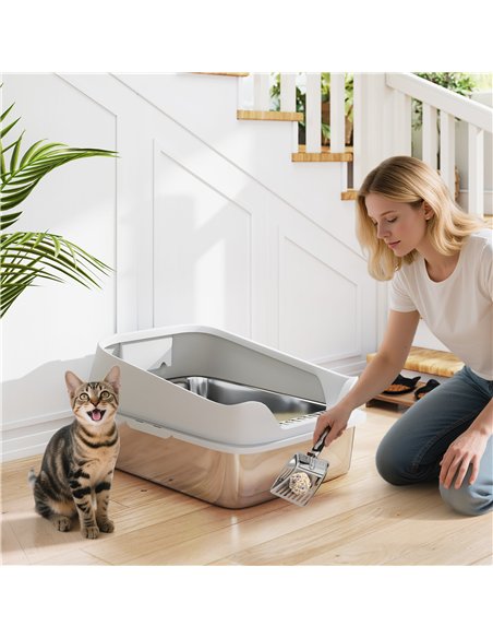 PawHut XL Stainless Steel Cat Litter Box with High Sides, Metal Scoop, 60 x 40 x 30 cm - pic 194510 | FastDaddyshop